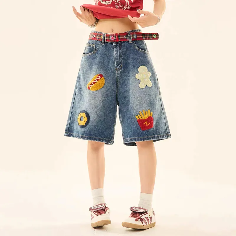 Distressed Embroidered Denim Shorts