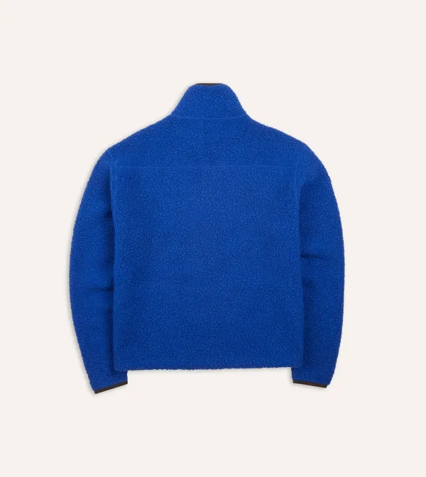 Casual Style Blue Boucle Wool Zip Fleece Jacket
