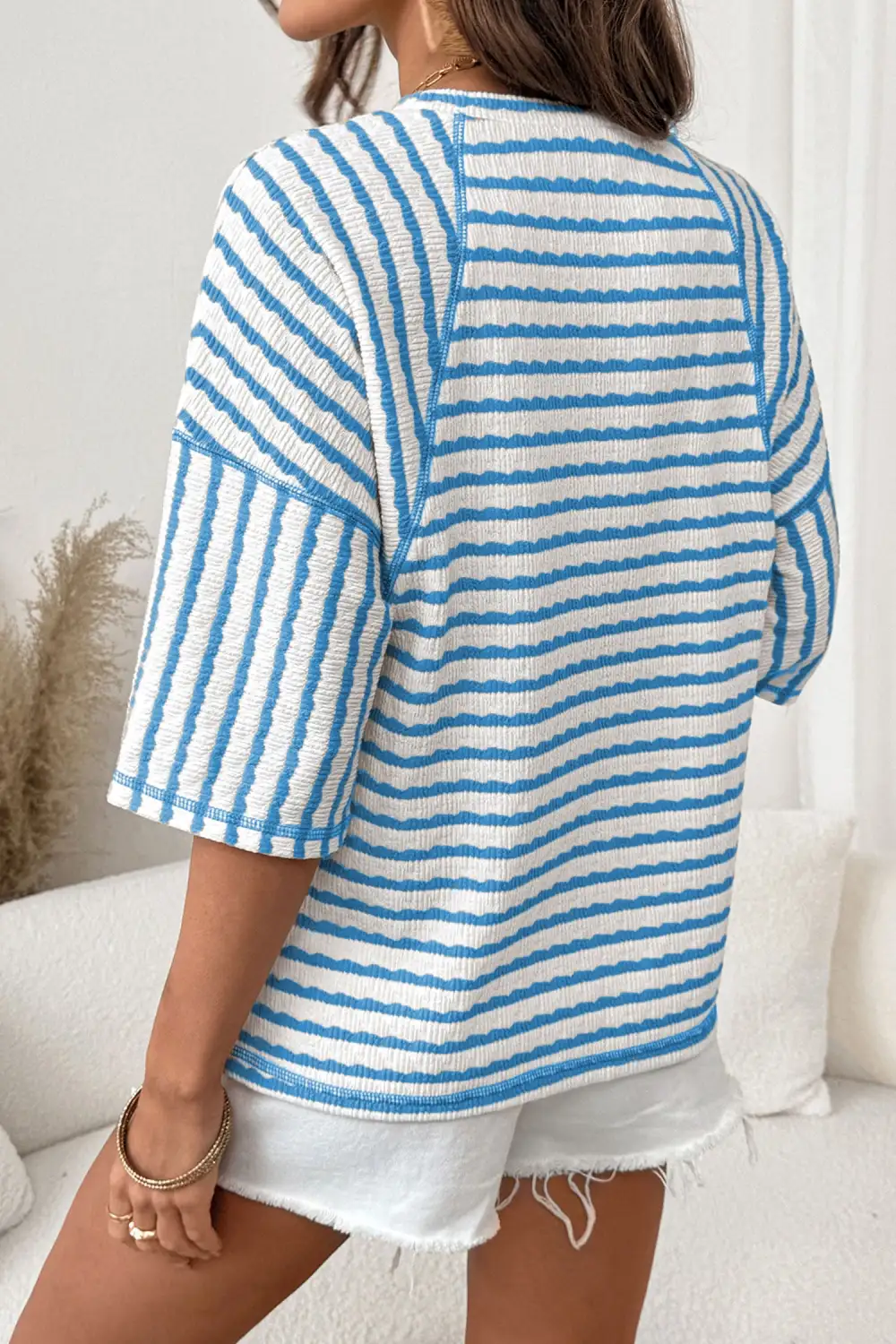 Striped Knit Half Sleeve Top