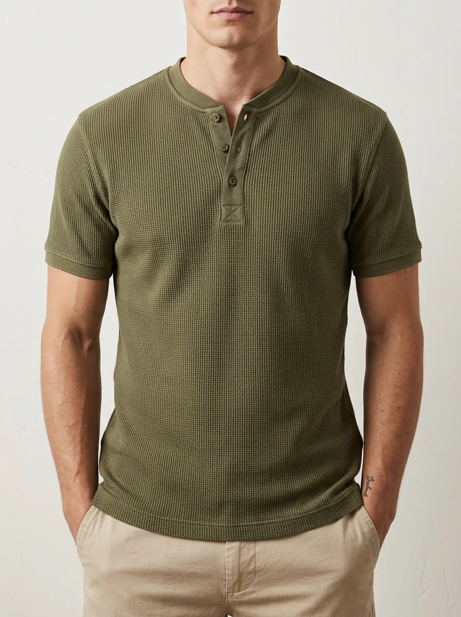 Men's Dynamic Waffle Knit Henley Shirt