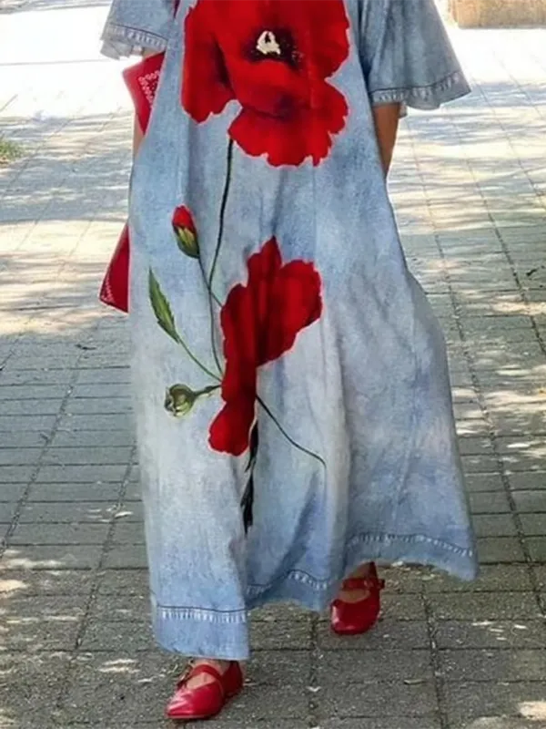 Half Flower Neck Maxi Dress
