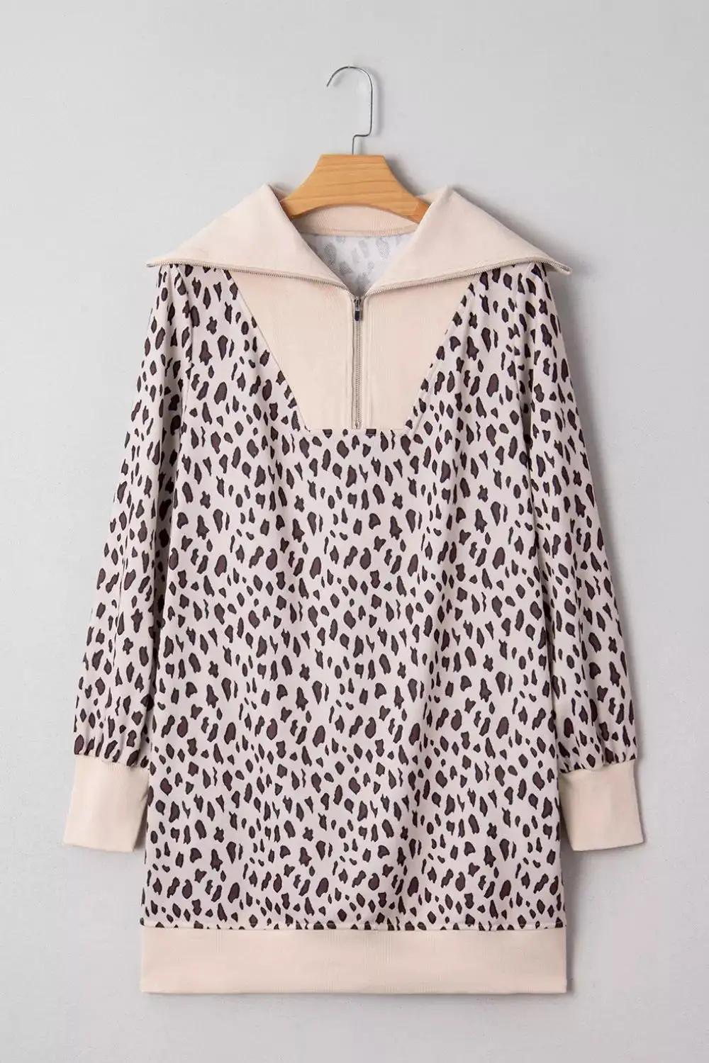 Animal Print Patchwork Zip Front Mini Dress