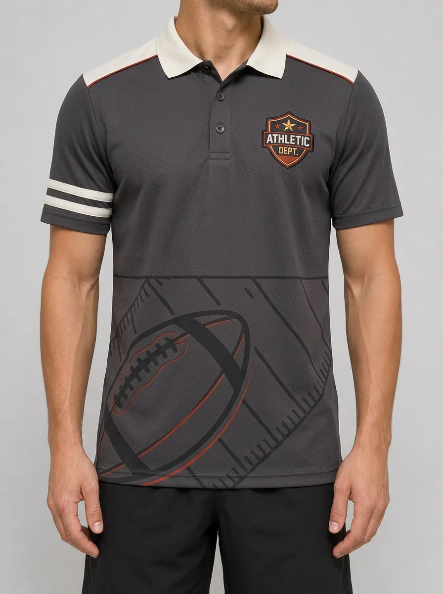 Men's American Football Fan Athletic Dept Printed Polo Shirt