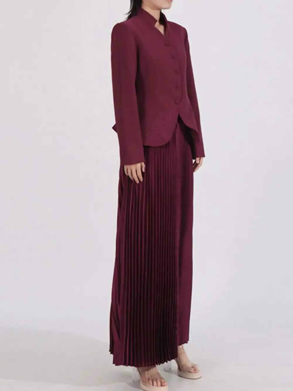 Neat Button Front Long Sleeve Coordinated Set