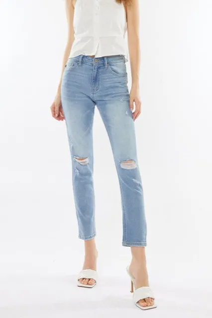 Light Wash Distressed Straight Leg Jeans