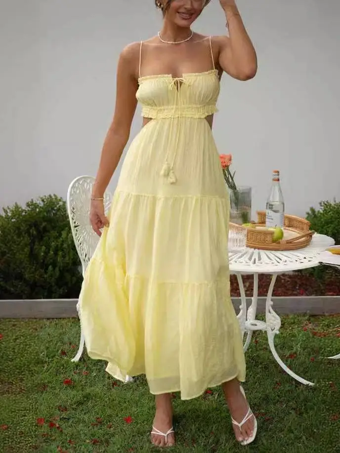 Sling Hollow Open Back Large Pendulum Midi Dress