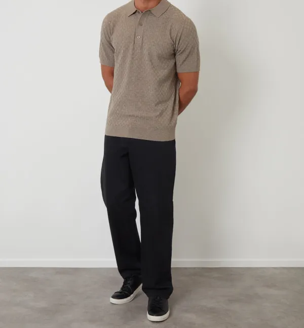 Men's Taupe Basket Stitch Knitted Polo