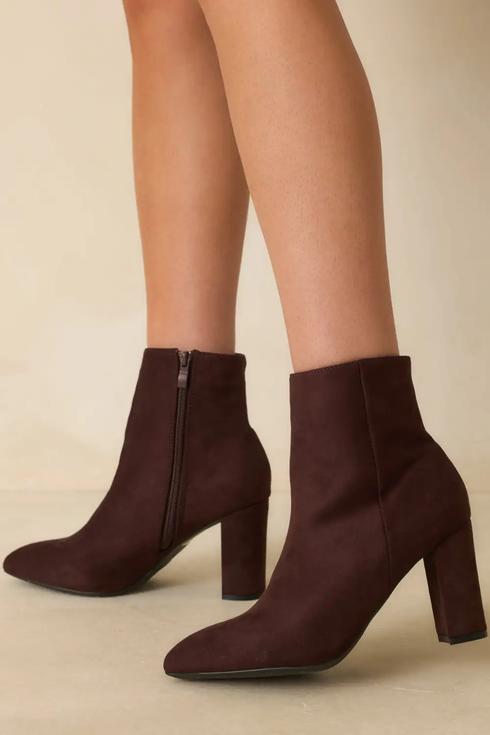 Faux Suede Pointed Toe Block Heel Ankle Boots
