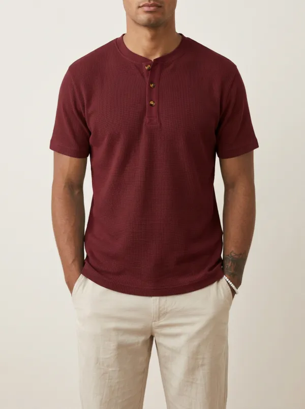 Classic Waffle-Knit Men's Short-Sleeve Henley Shirt
