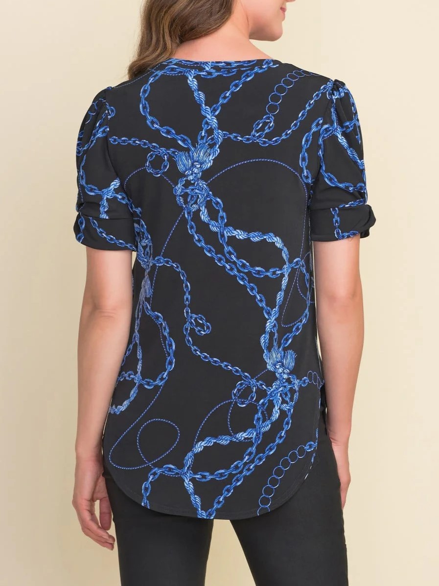 Black and Blue Chain - Print Short - Sleeve Top
