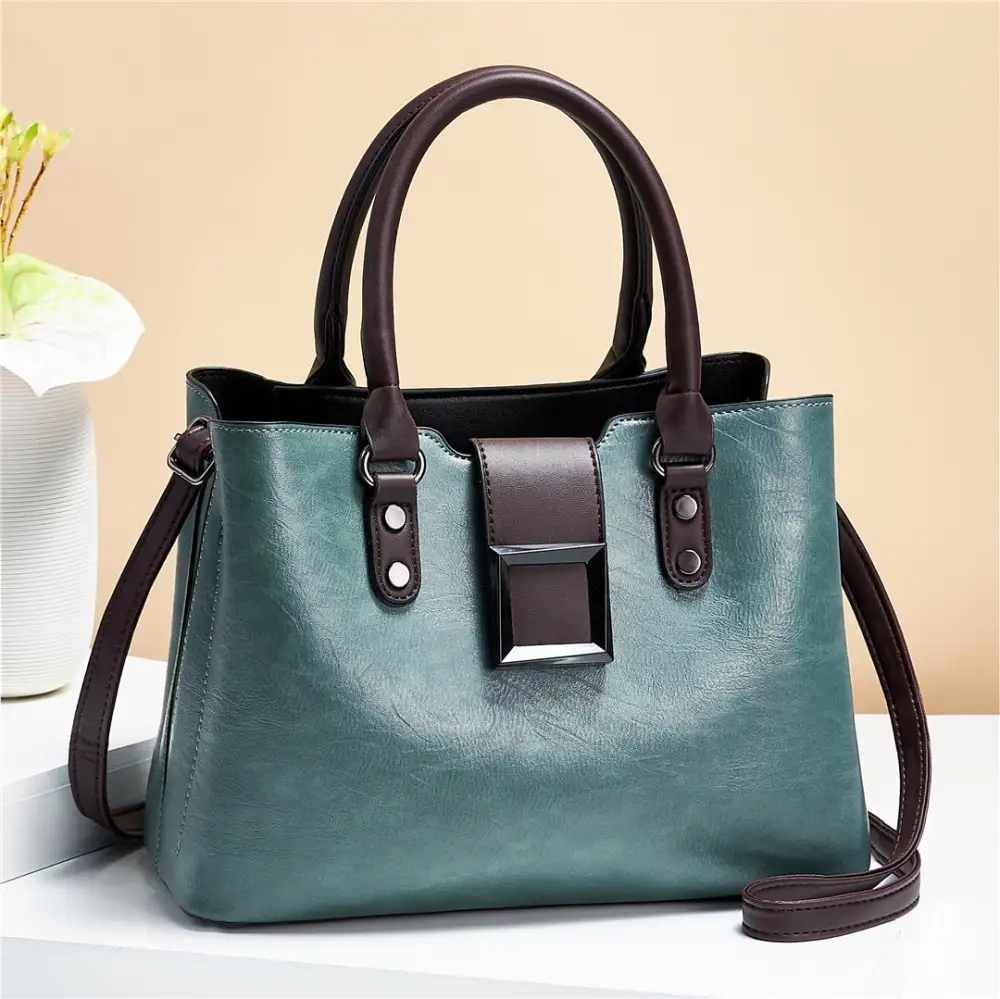 Large PU Shoulder Bag Lychee Texture Vertical Square