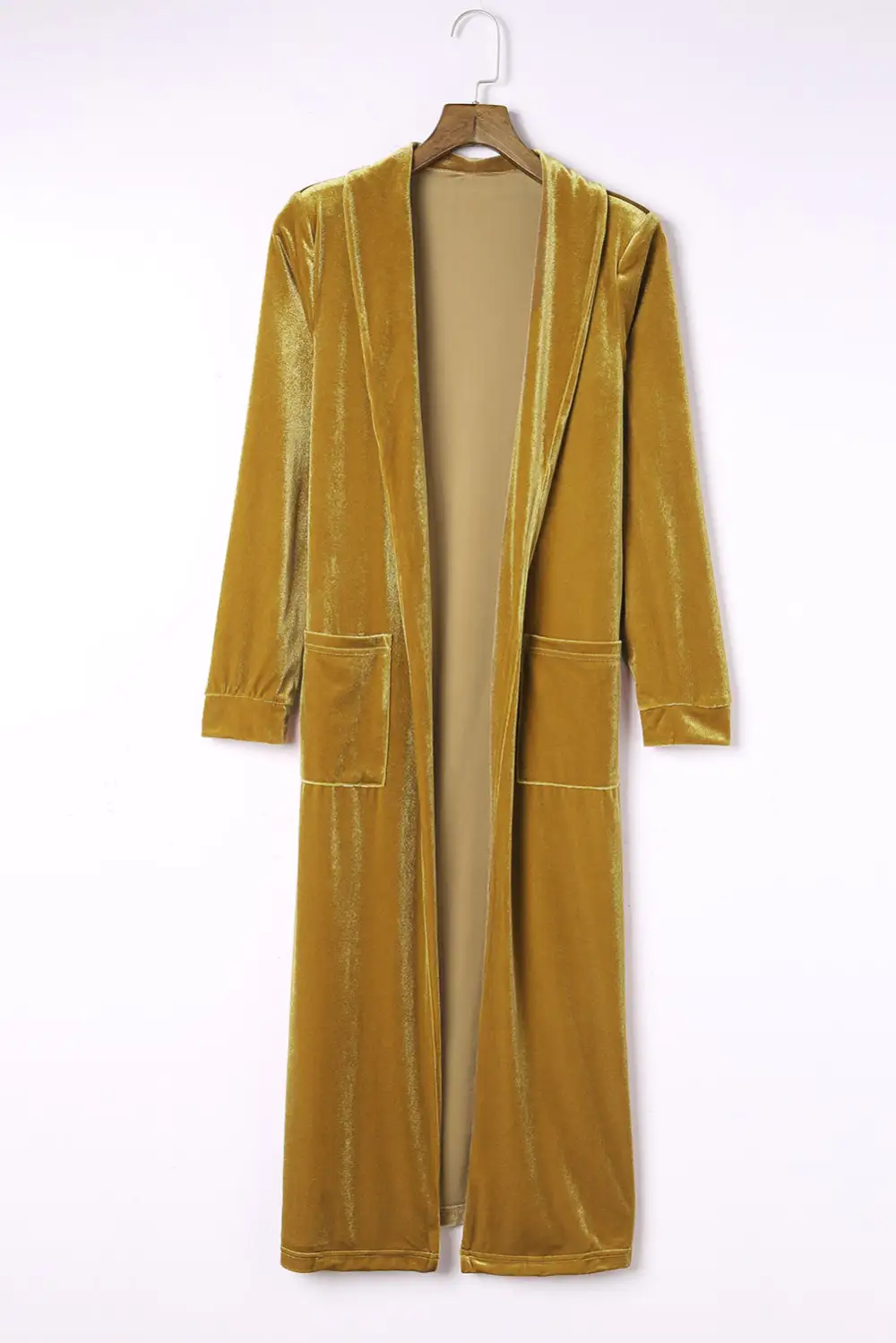 Velvet Open Front Pocketed Long Duster Knit Cardigan