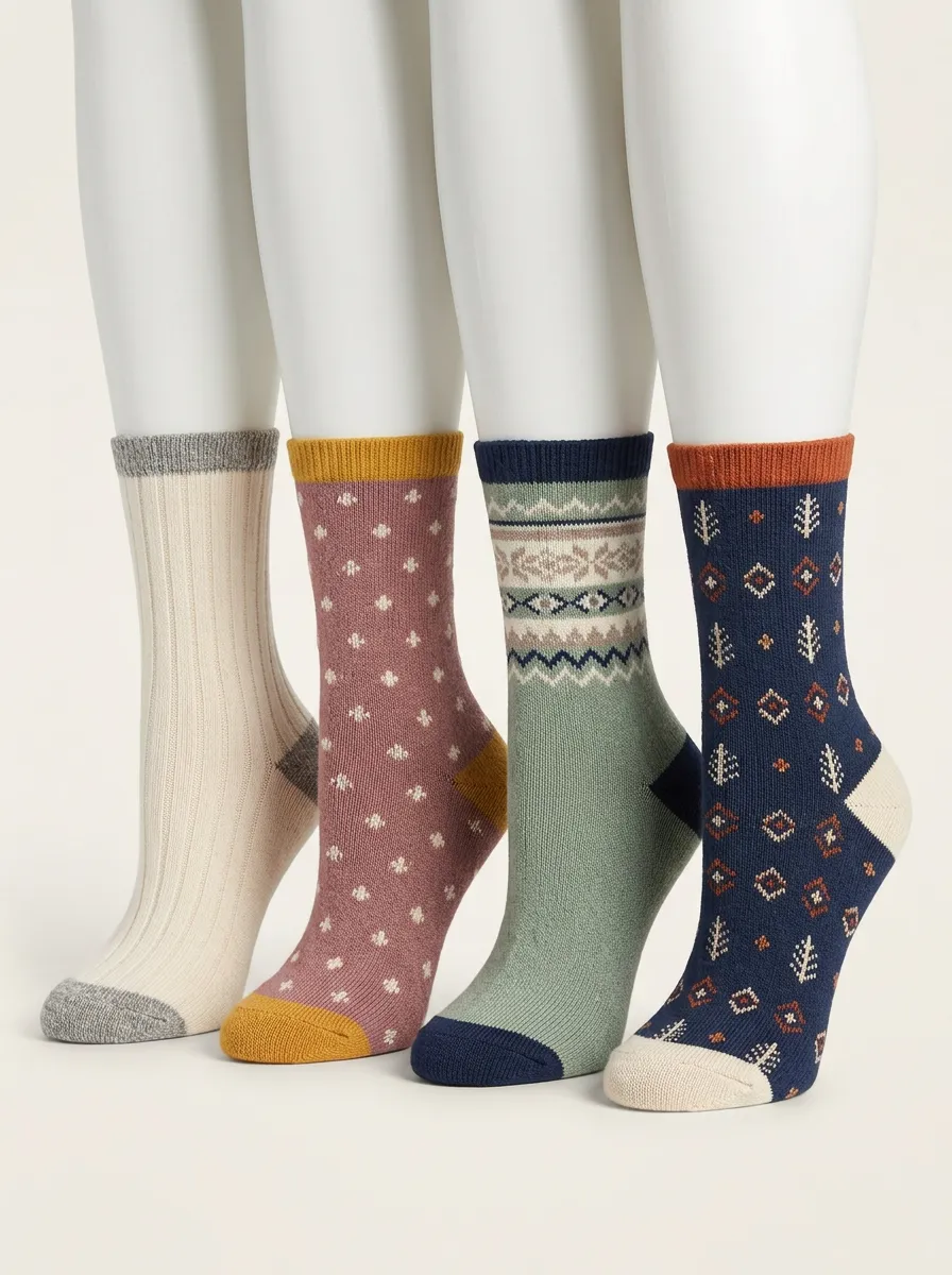 Retro Inspired Patterned Four-Pair Casual Socks
