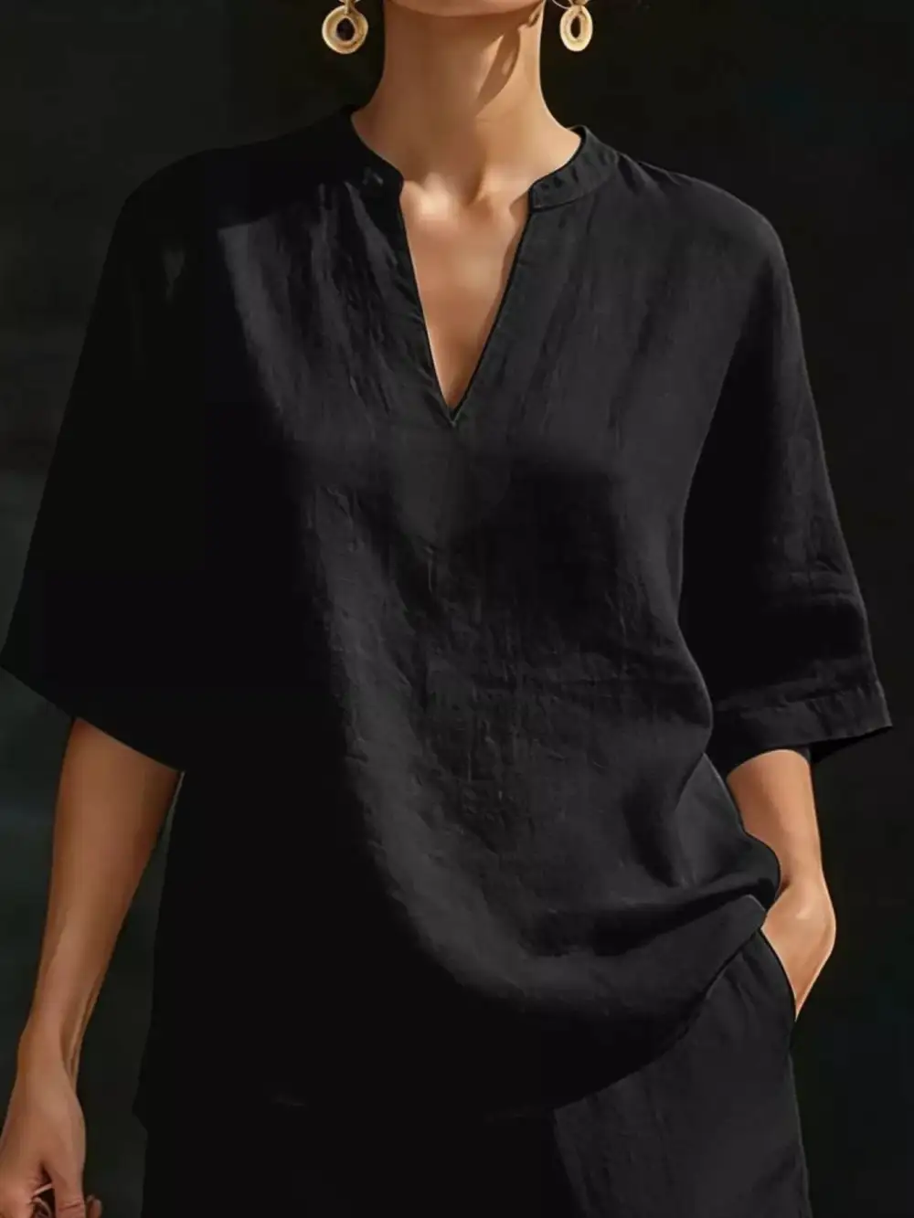 Notched Half Sleeve Top and Shorts Set