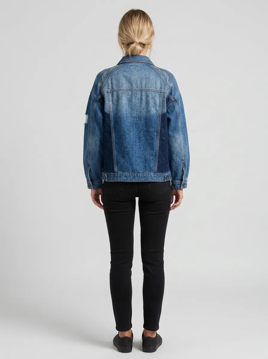 Women's Vintage Style Patchwork Distressed Denim Jacket