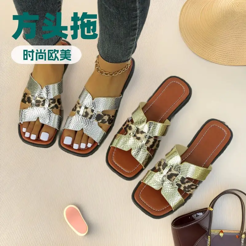 Square Toe Flat Sole Slide Sandals