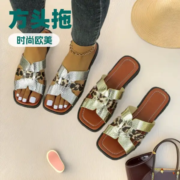Square Toe Flat Sole Slide Sandals