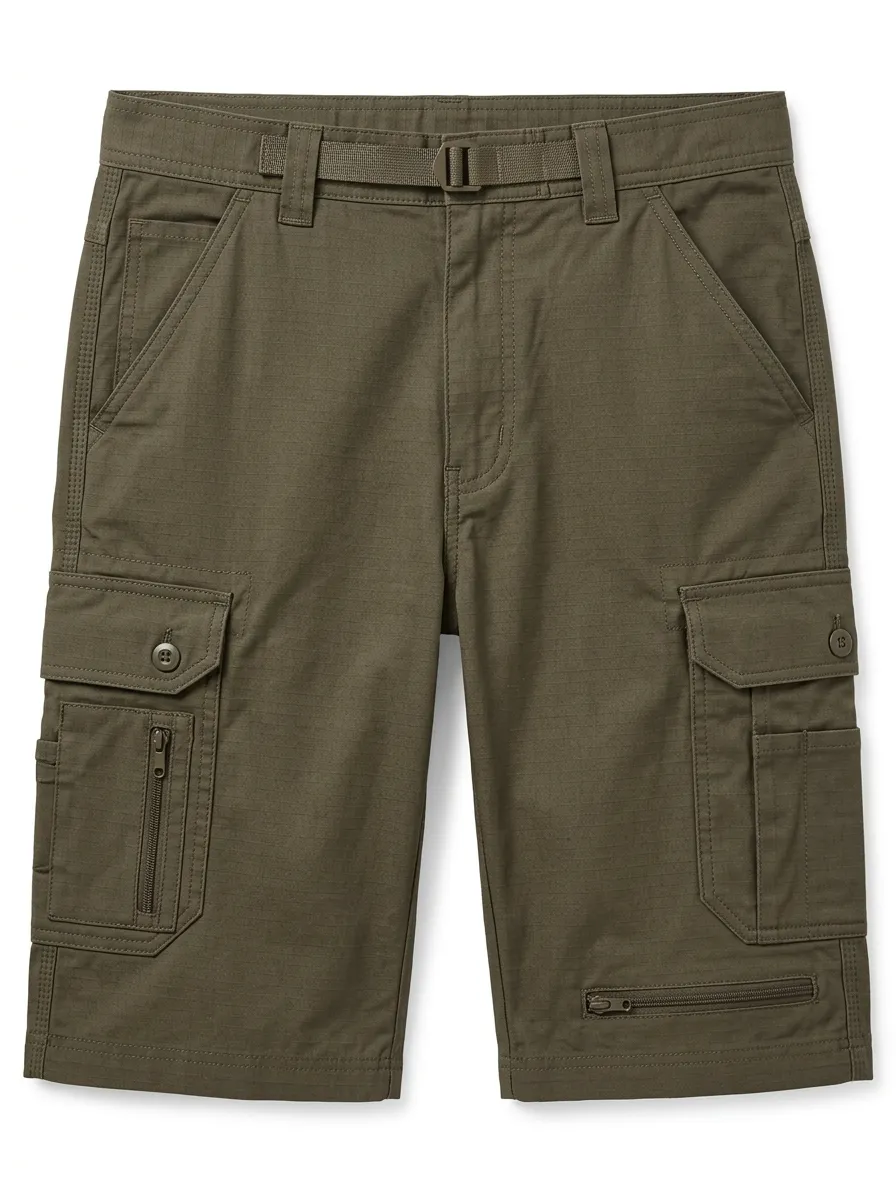 Men's Outdoor Tactical Olive Green Multi-Pocket Cargo Shorts