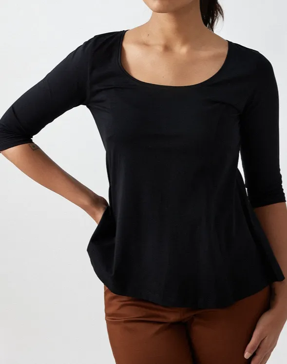 Black Pima Cotton Flared Top