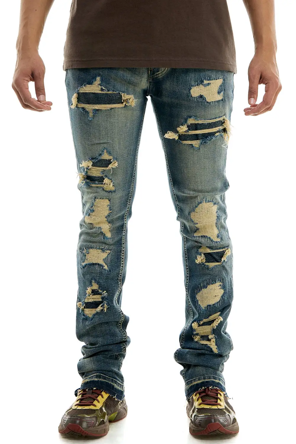 Men's Streetwear Skinny Stacked Distressed Jeans