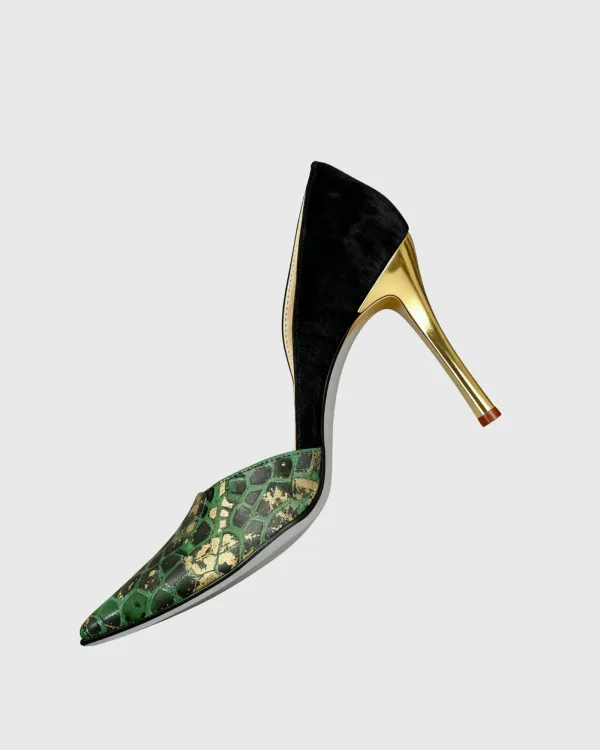 Snake Print Vintage Pumps in Green