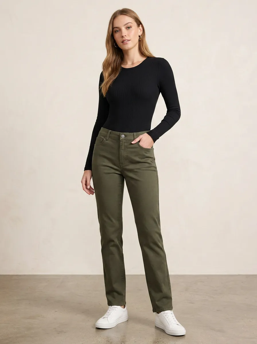 Women's Everyday Casual Mid-Rise Five-Pocket Slim-Fit Pants