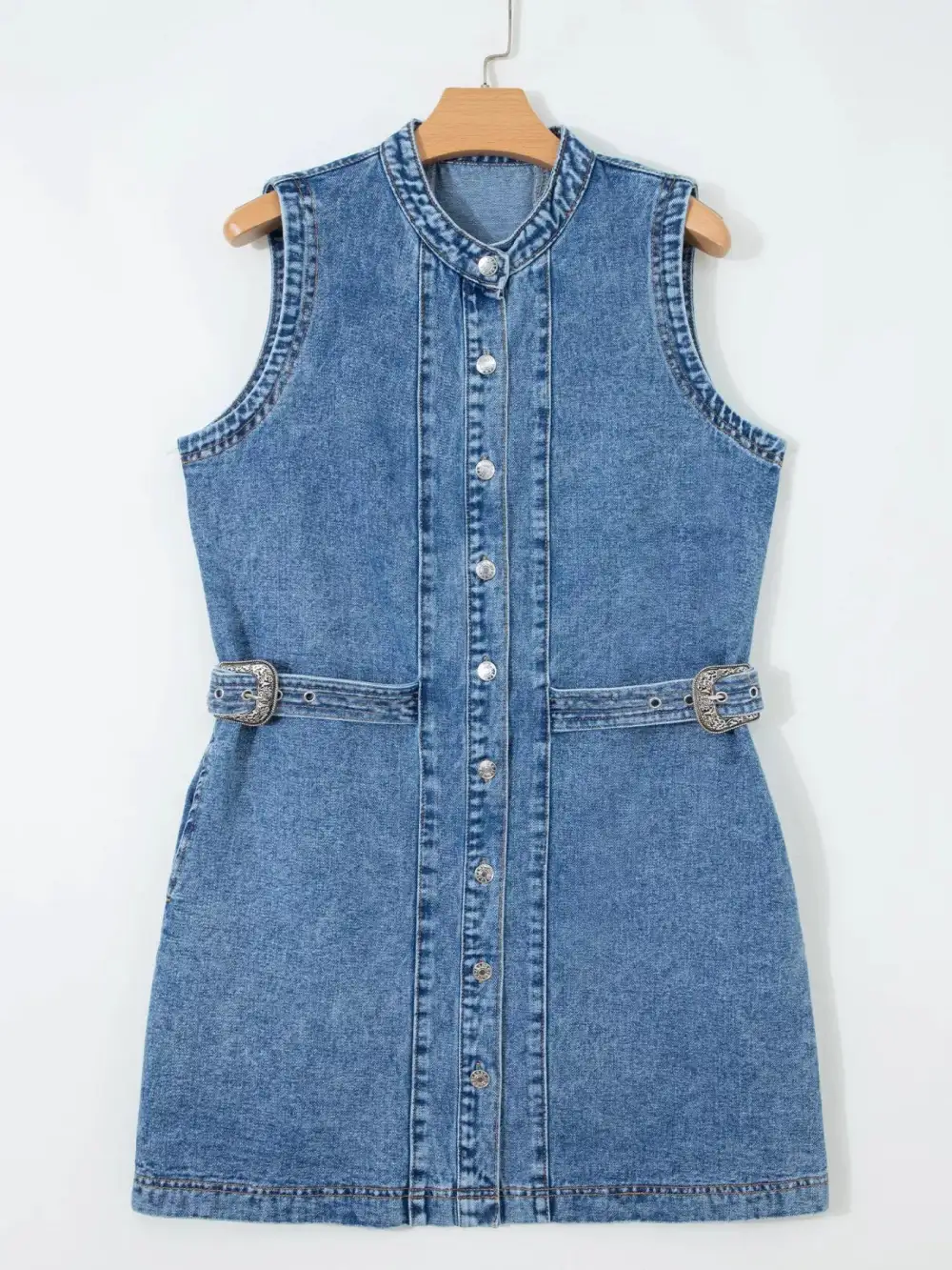 Denim Button Front Sleeveless Dress Casual