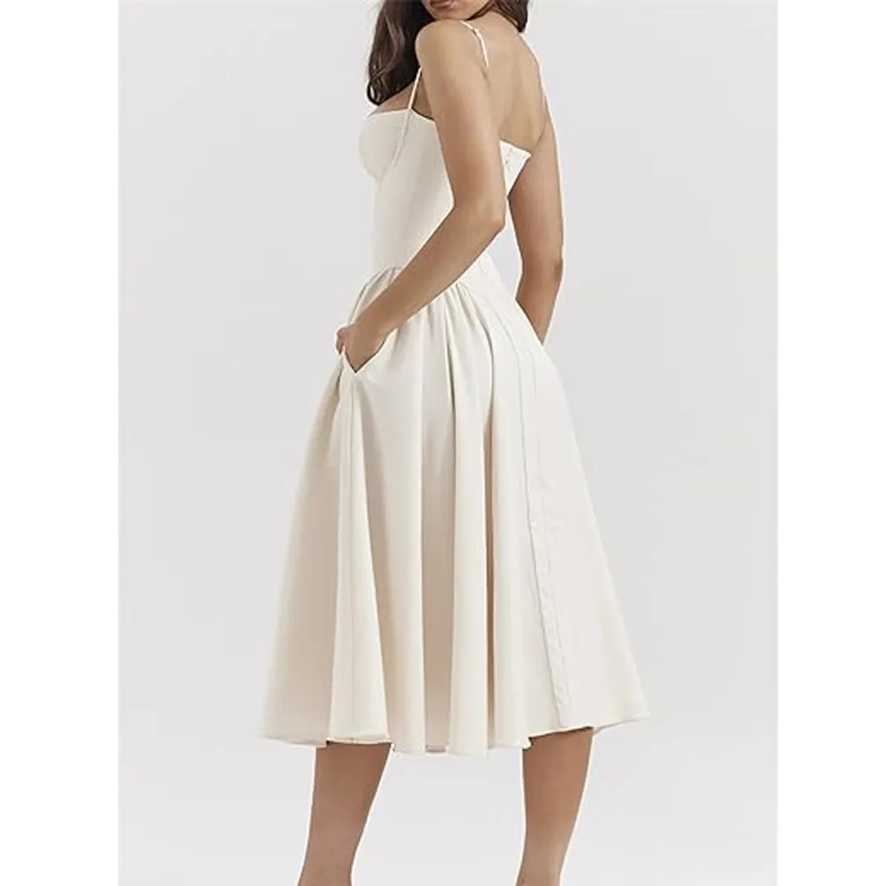 Women's Plain Backless Cami Dress with Zip-Back