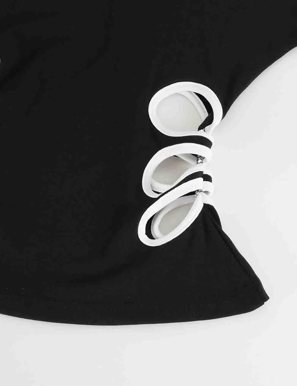 Color Block V Neck Side Cutout Short Sleeves T-shirt