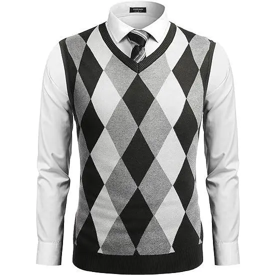 Men’s Sleeveless V-Neck Argyle Sweater Vest – Classic Knit. Modern Slim Fit. Everyday Versatility.