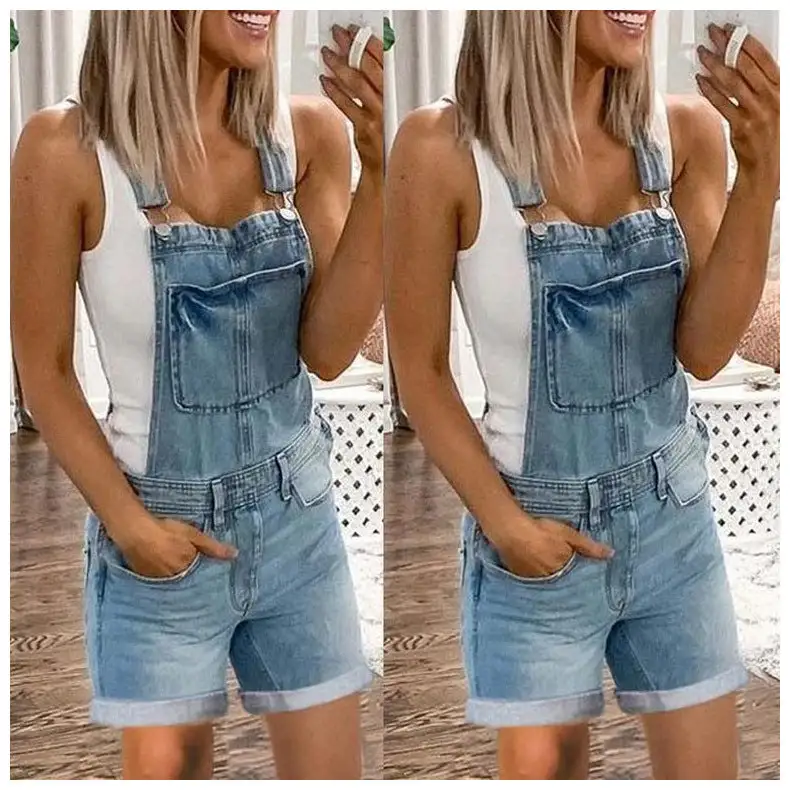 Women' Distressed Denim Overall Shorts