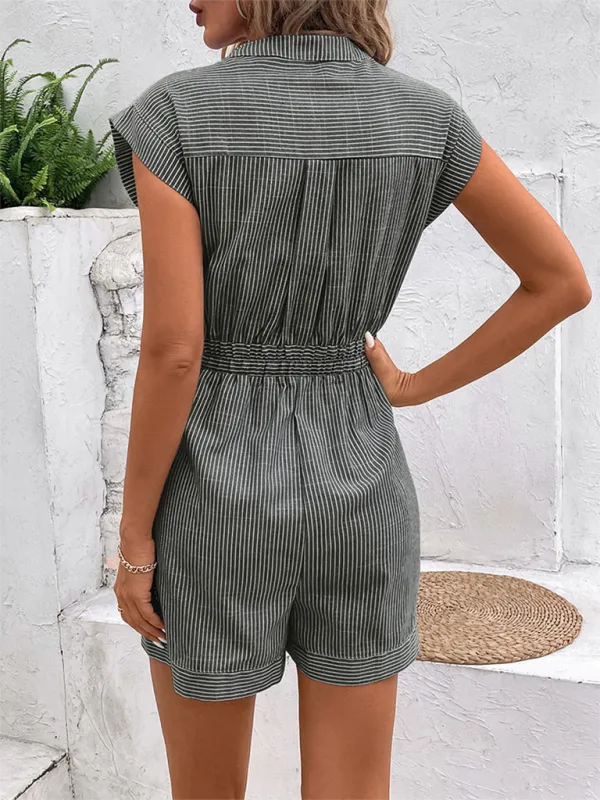 Pinstripe Short Sleeve Jumpsuit Shorts