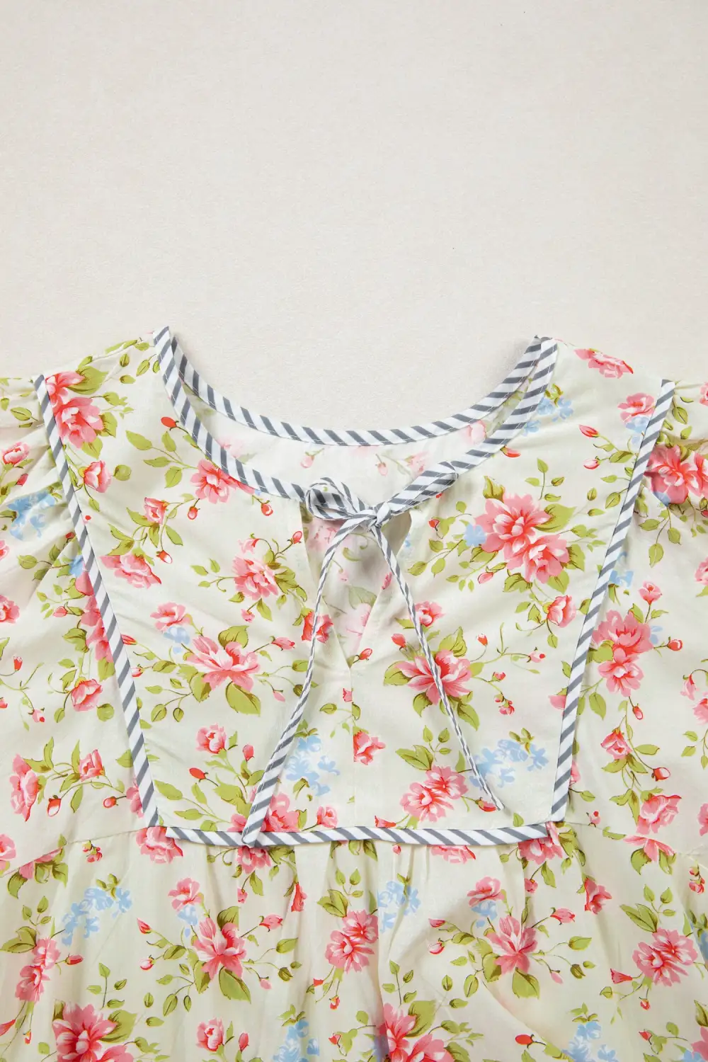 Relaxed Shape Floral Striped Puff Sleeve Dress