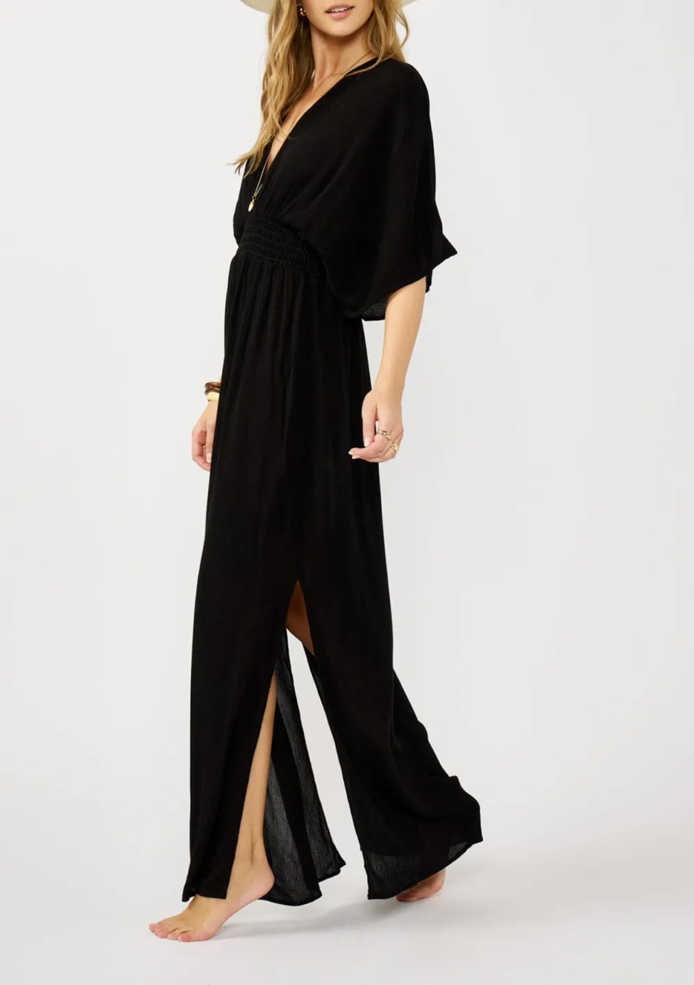 Side Slit V-Neck Half Sleeve Dress