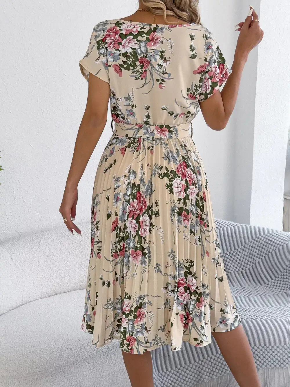 Print Pleated A-line Midi Dress