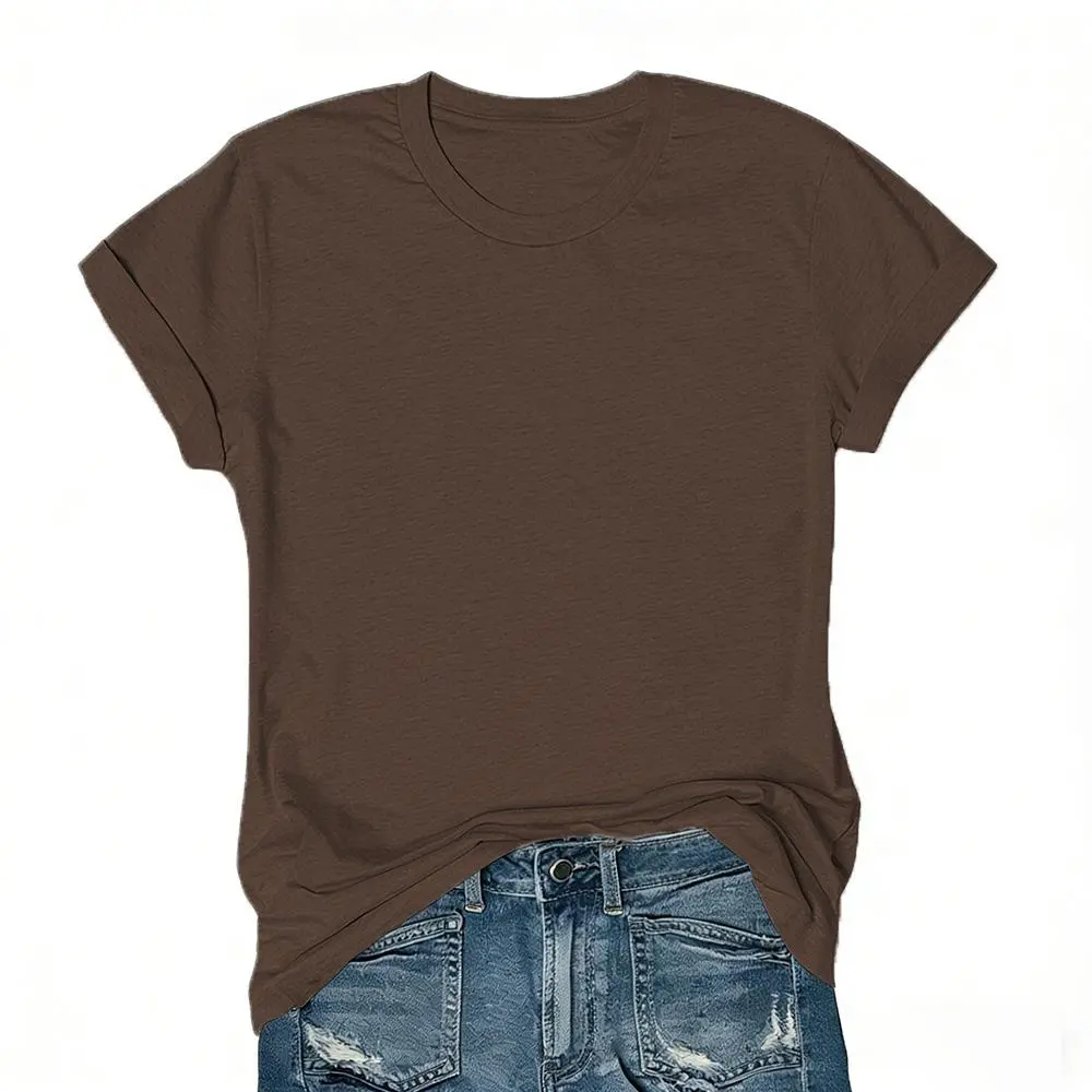 Women's Short Sleeve T-Shirts Multipack, Solid Color Round Neck Casual Tee Tops