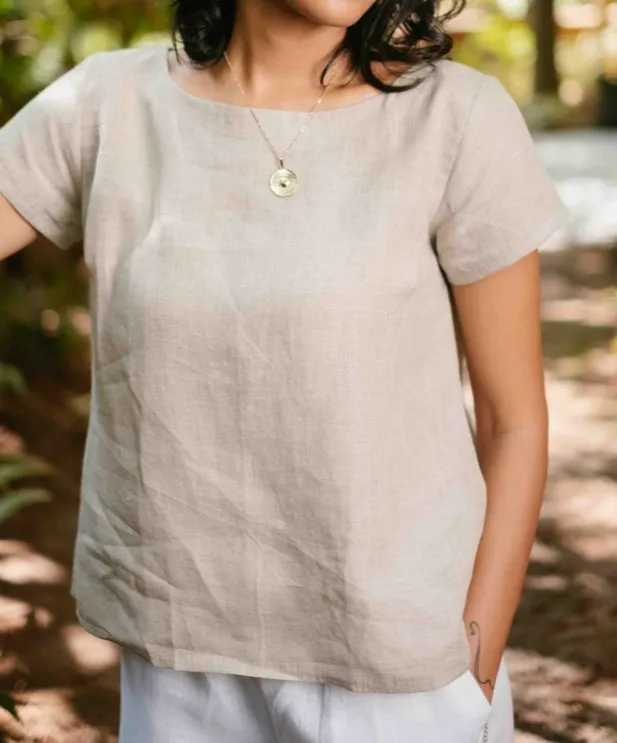 Ginger Linen Boat-Neck Top