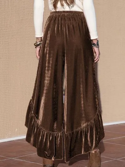 Ruffle Trim Wide Leg Slit Pants Skirt