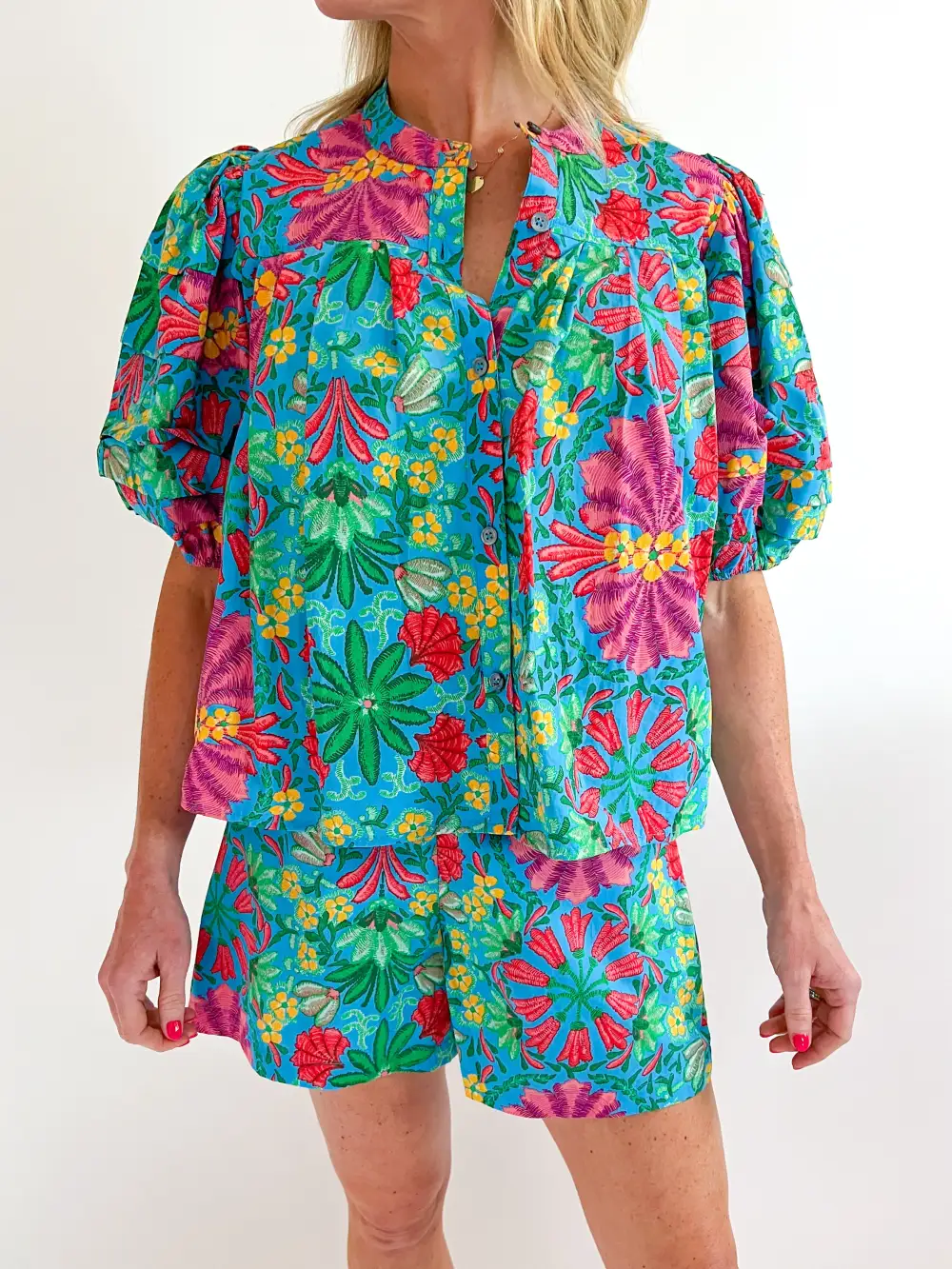 Leaf Print Pleated Top