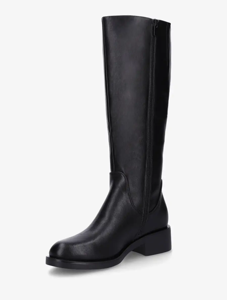Everyday Block Heel Faux Leather Flat Sole Knee High Boots