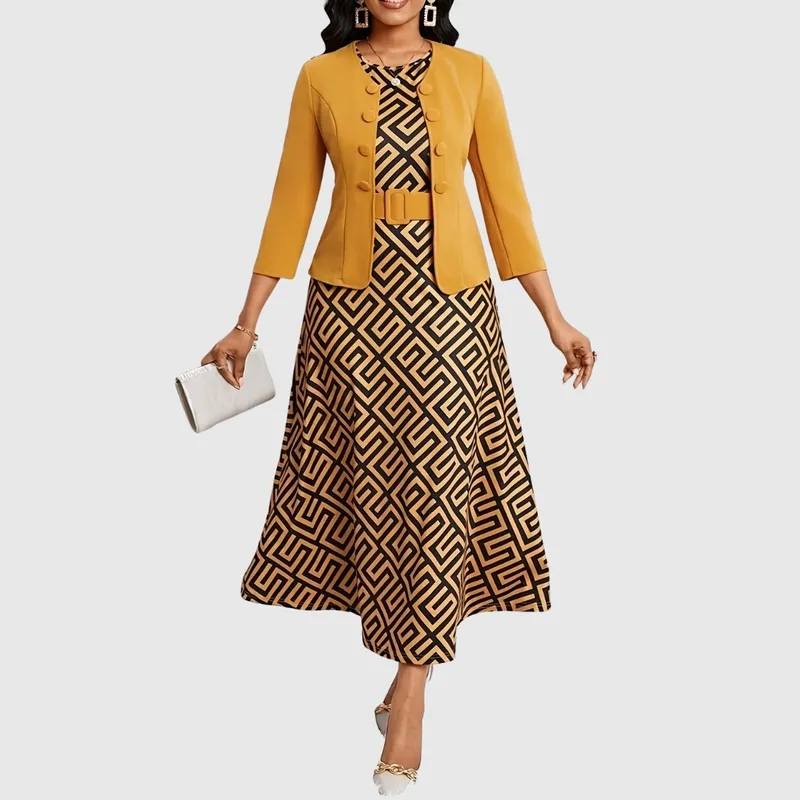 Printed Belted Two-piece Set
