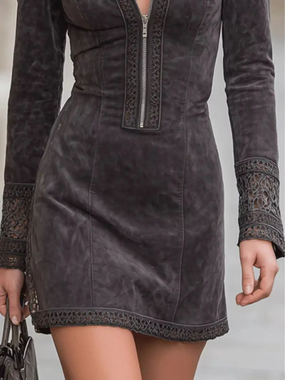 Lace Zip Front Mini Dress