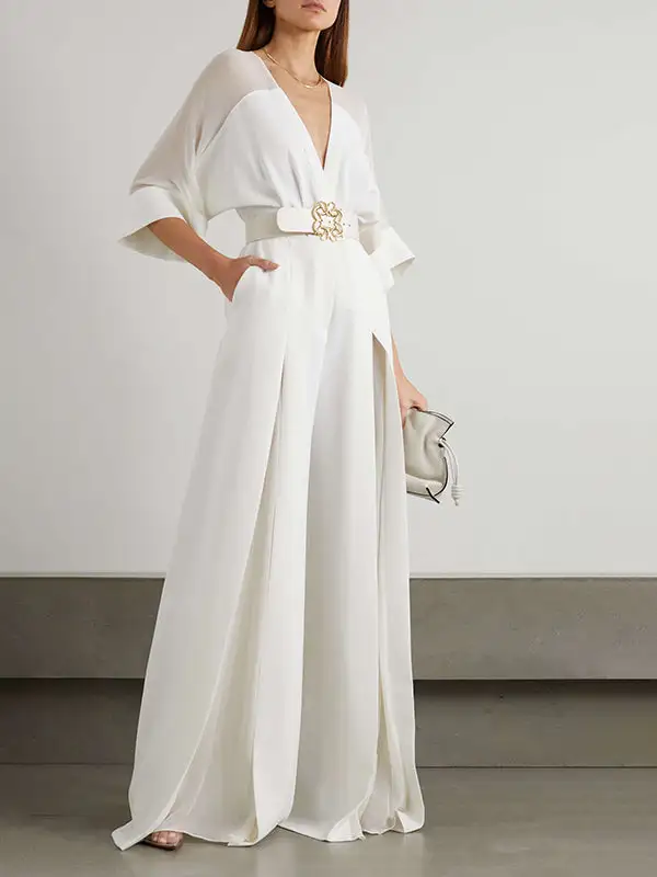 Effen Kleur Split Front Contrasterende Gebonden Taille Hoog