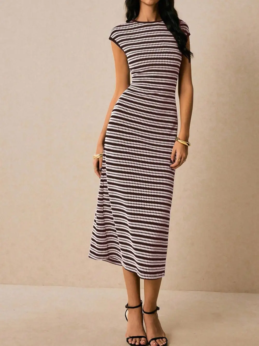 Balanced Detail Striped Midi Dress