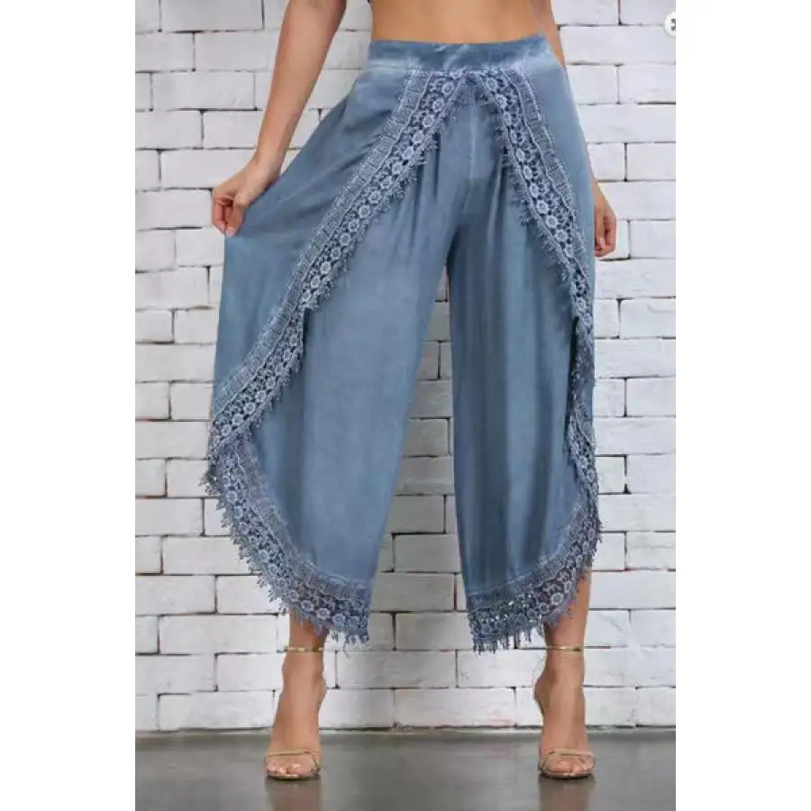 Full Size Lace Detail Wide Leg Pants Plus Size
