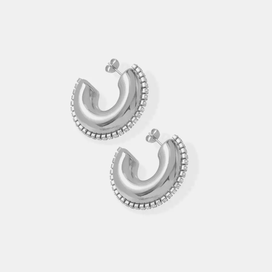 Titanium Steel Inlaid Zircon C Hoop Earrings