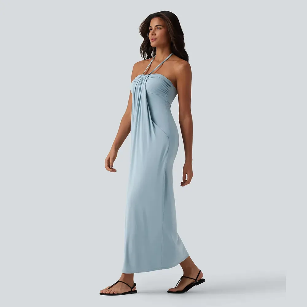 Halter Tie Back Maxi Dress with Pockets