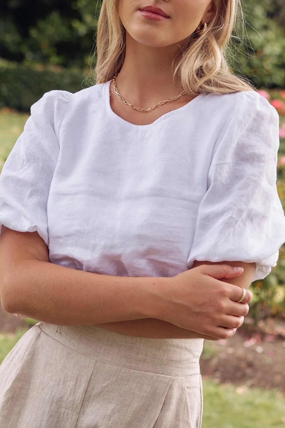 White Linen Cut - Out Crop Top