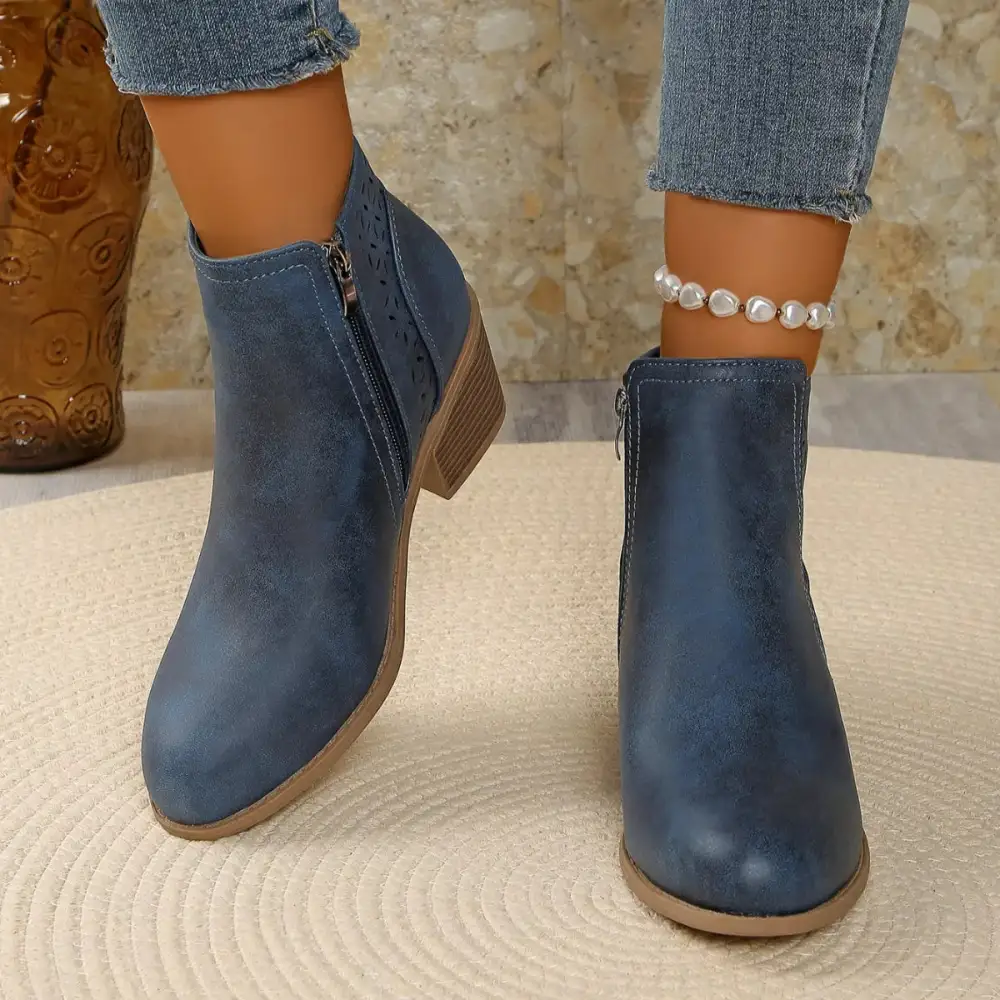 Casual Point Toe Block Heels Boots
