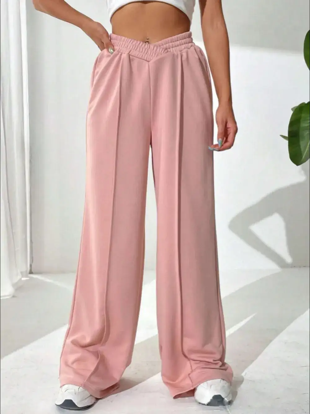 Gathered High Waist Wide Leg Pants